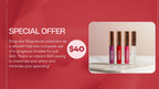 MORG lip gloss and stains set with special offer text on a red background